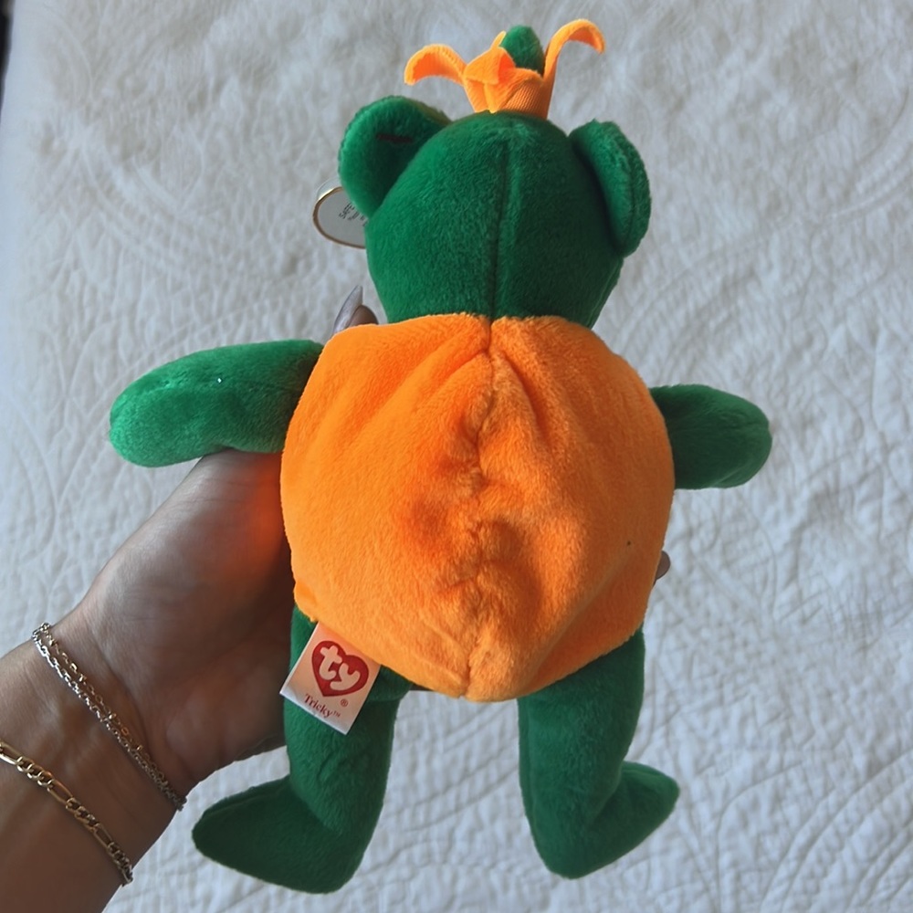 GIFTED TY Tricky Halloween Bear Beanie Babies Baby Jack-o-lantern Pumpkin Green - Picture 5 of 8
